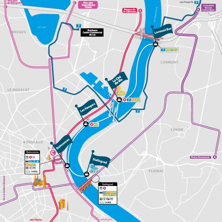 mapa de Bordeaux barco