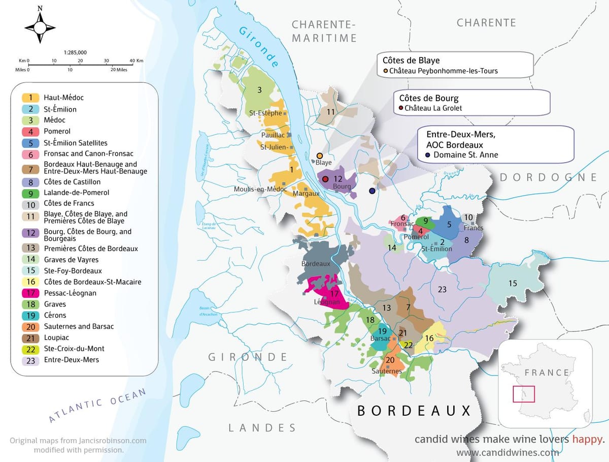 mapa de Bordeaux chateaux