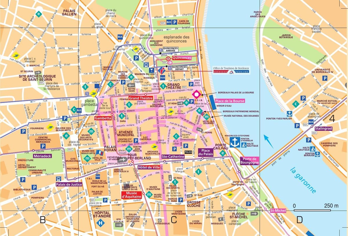 mapa de Bordeaux centro da cidade