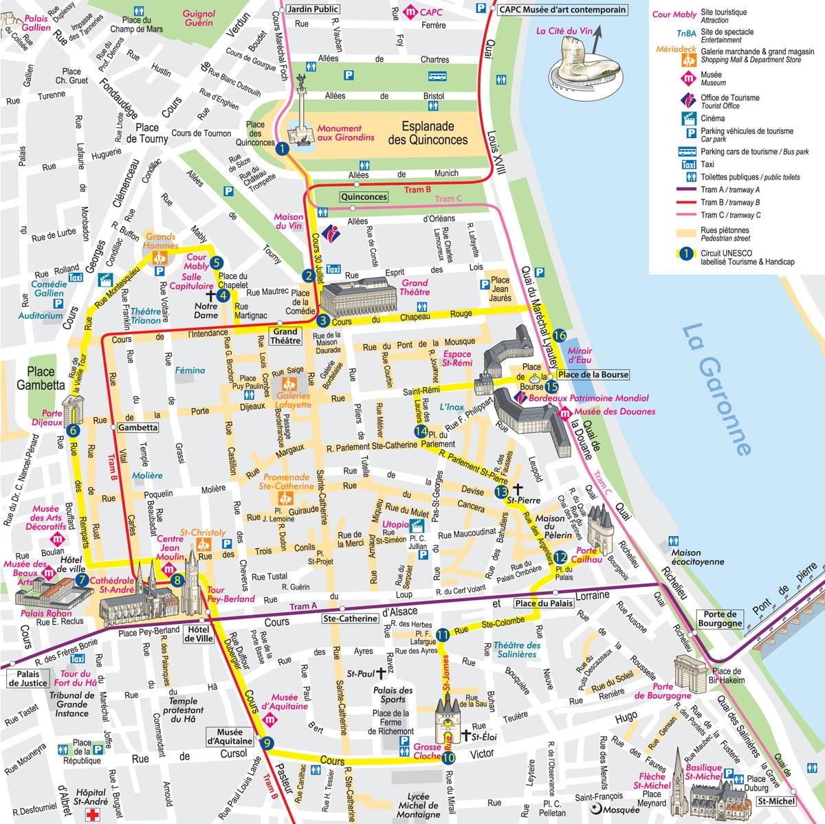 Bordeaux centro da cidade mapa