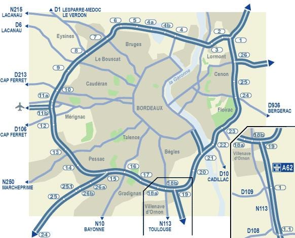 Bordeaux estrada mapa