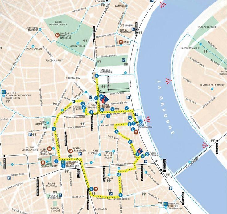 mapa de Bordeaux walking tour