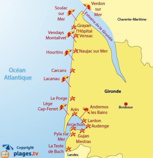 mapa de Bordeaux praia