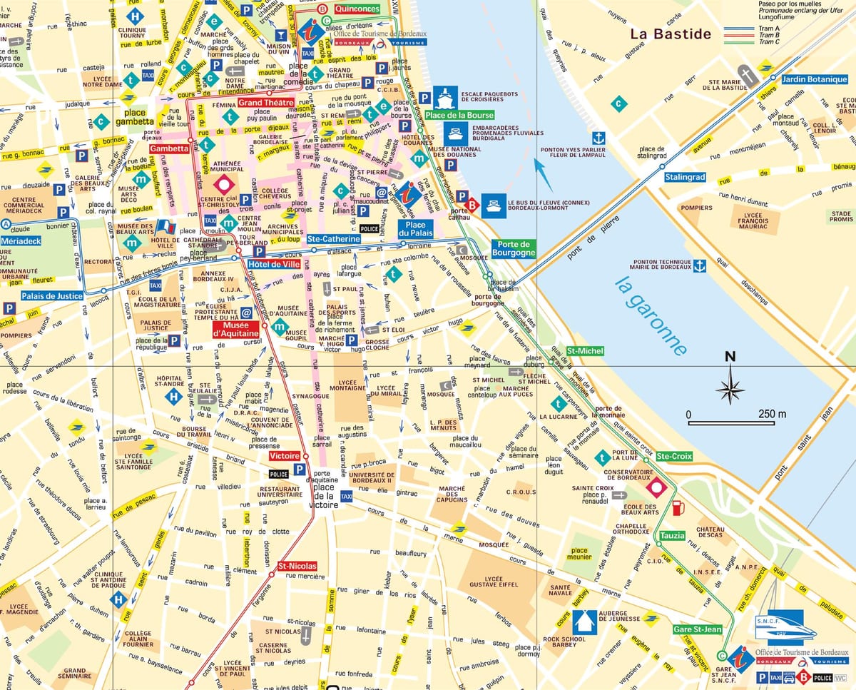 rúa mapa de Burdeos, francia