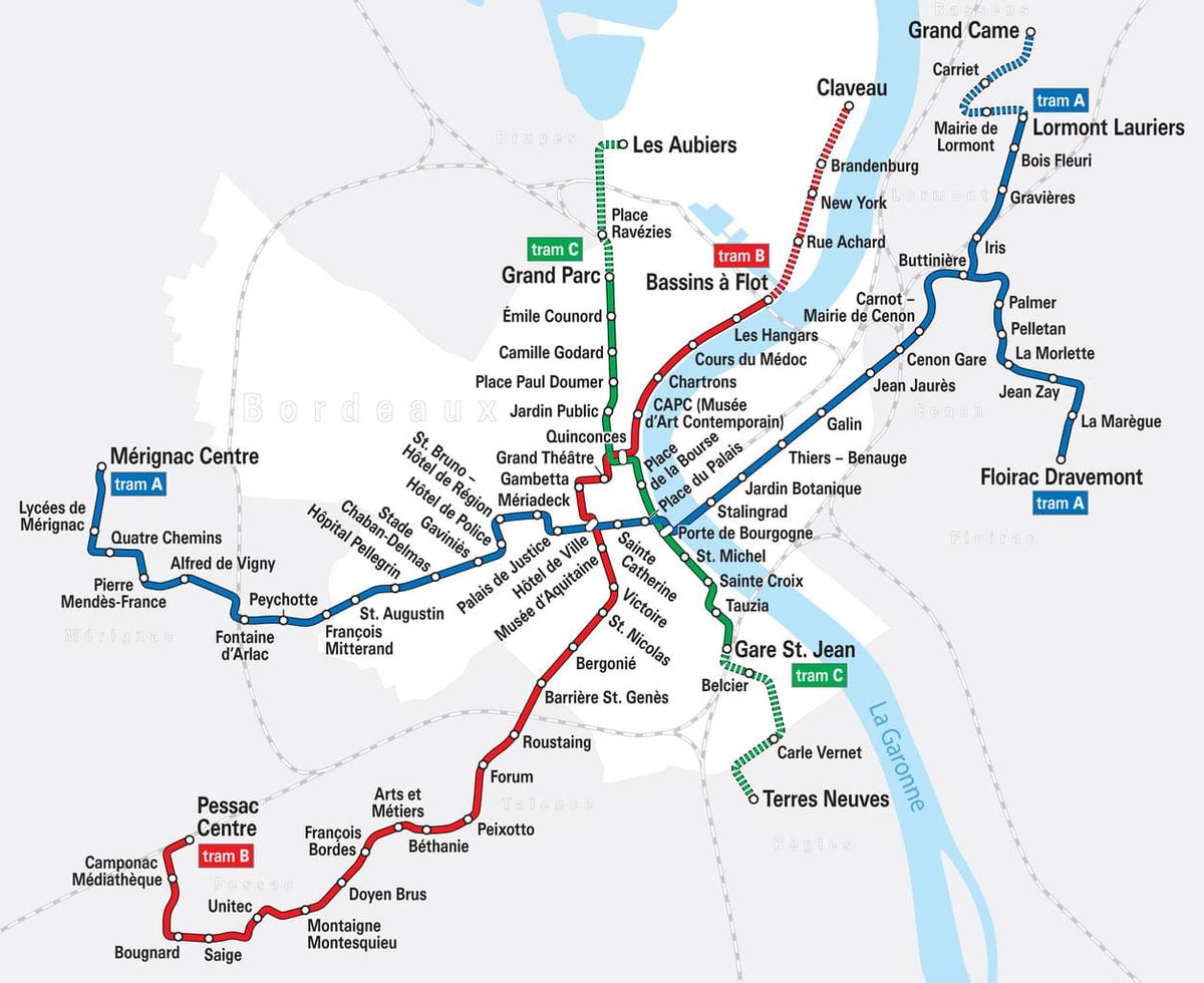 Bordeaux tranvía sistema mapa