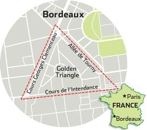 mapa de Bordeaux triángulo dourado