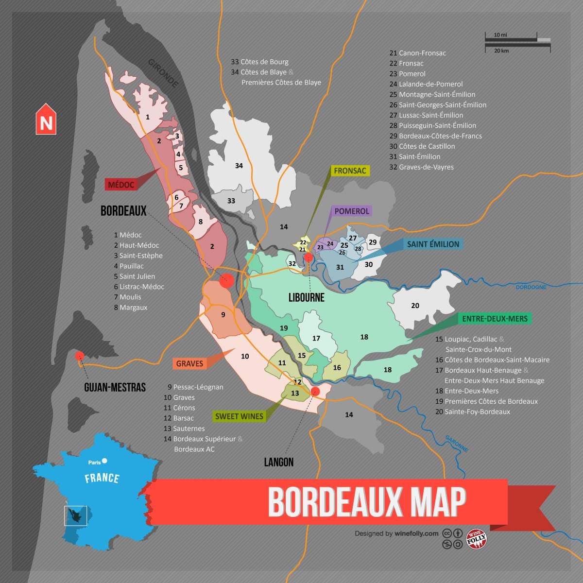 Bordeaux viño país mapa