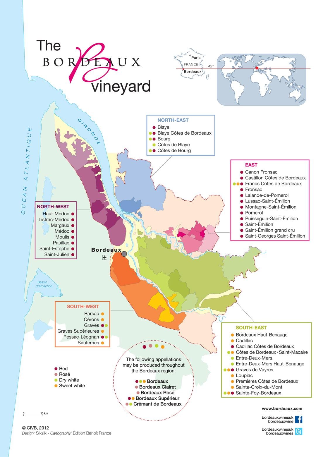 mapa de Bordeaux viño país
