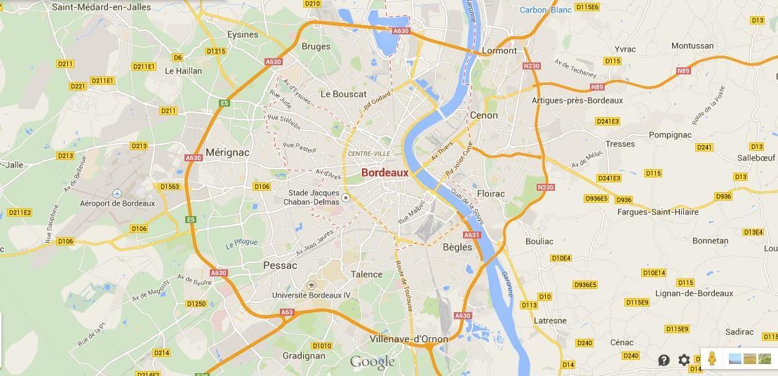 mapa Bordeaux área de francia