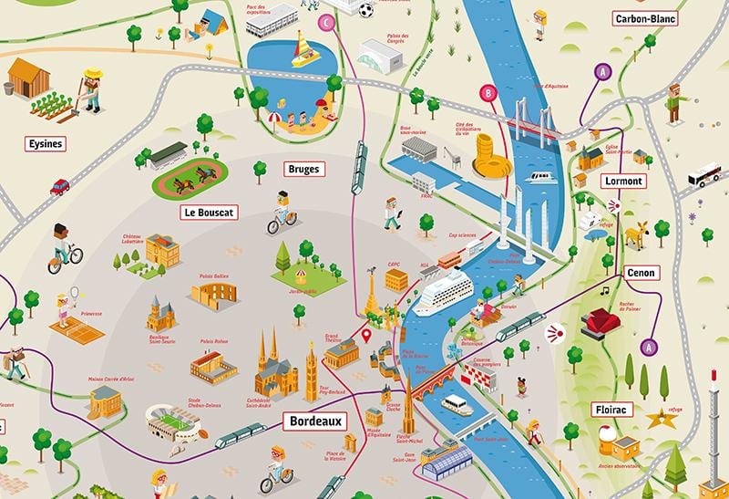 Bordeaux e área circundante mapa