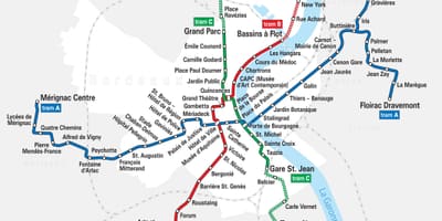 Bordeaux ruta de tranvía mapa