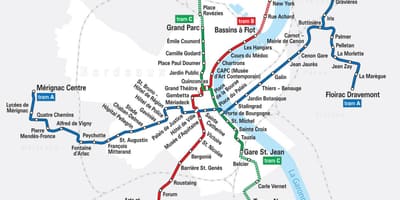 Tranvía mapa Burdeos, francia
